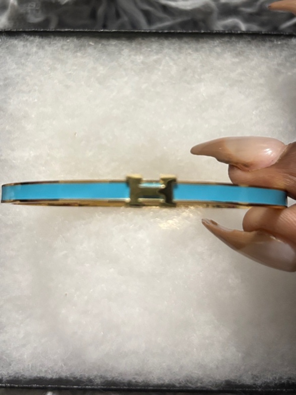 Hermes Inspired Gold-Tone Turquoise Hinged Bangle Bracelet